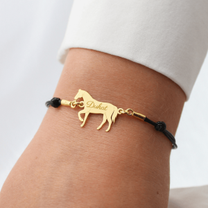 Złota Bransoletka z Koniem Na Sznurku z Grawerem