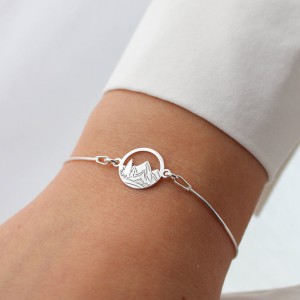 Srebrna Bransoletka Góry na Łańcuszku Grawer