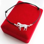 Srebrna Bransoletka z Koniem na Sznurku Grawer