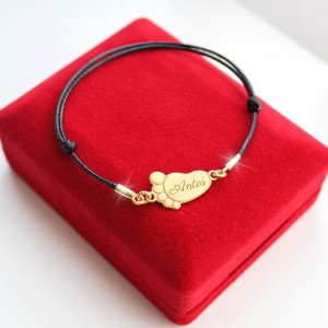 Złota Bransoletka Stópka Dziecka na Sznurku Grawer