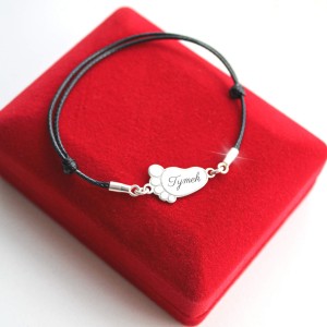 Srebrna Bransoletka Stópka Dziecka na Sznurku Grawer