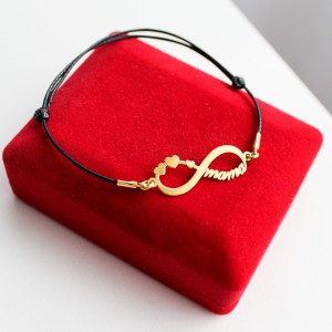 Złota Bransoletka Mama z Nieskończonością na Sznurku
