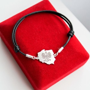 Srebrna Bransoletka Patriotyczna Polska na Sznurku