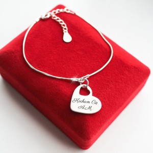 Srebrna Bransoletka z Dużym Sercem Grawer