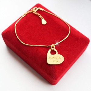 Złota Bransoletka z Dużym Sercem Grawer