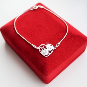 Srebrna Bransoletka Serce Inicjały Grawer