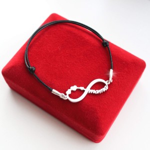 Srebrna Bransoletka Mama Nieskończoność na Sznurku
