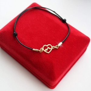 Złota Bransoletka Serce z Górami na Sznurku
