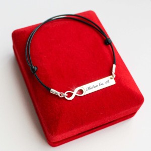 Srebrna Bransoletka z Nieskończonością na Sznurku Grawer