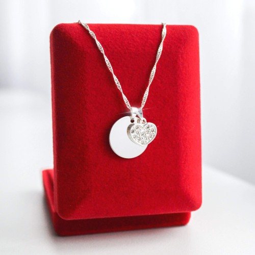 Srebrny Naszyjnik z Okrągłą Blaszką i Zawieszką Serce Grawer