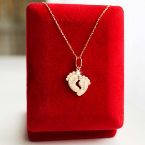 Złoty Naszyjnik Stópki z Cyrkonią GRAWER Dla Mamy pr. 585