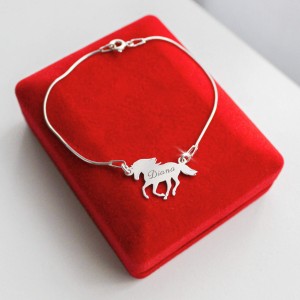 Srebrna Bransoletka z Koniem na Łańcuszku Grawer