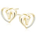 Złote kolczyki serce z wizerunkiem konia srebro pr. 925