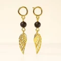 Złote Kolczyki Skrzydła z Czarnym Spinelem 925