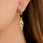 Złote Kolczyki Skrzydła z Czarnym Spinelem 925