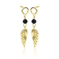 Złote Kolczyki Skrzydła z Czarnym Spinelem 925