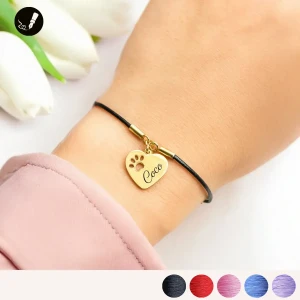 Złota Bransoletka Łapka Psa / Kota na Sznurku 925