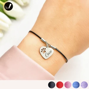 Srebrna Bransoletka Łapka Psa / Kota na Sznurku 925