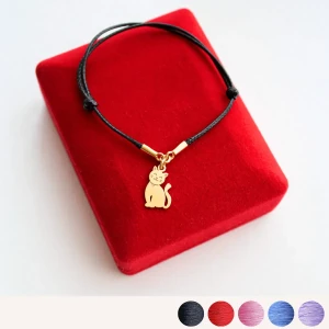 Złota Bransoletka z Kotem na Sznurku 925