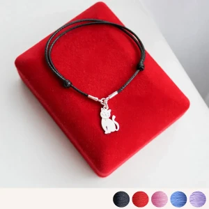 Srebrna Bransoletka z Kotem na Sznurku 925