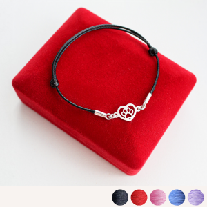 Srebrna Bransoletka Łapka Psa / Kota na Sznurku 925