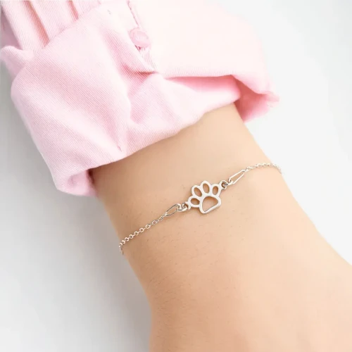 Srebrna Bransoletka Łapka Psa / Kota na Łańcuszku 925