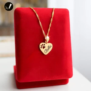 Złoty Naszyjnik Serce z Łapką Psa / Kota 925