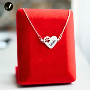 Srebrny Naszyjnik Serce z Łapką Psa / Kota 925