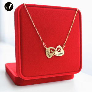 Złoty Naszyjnik Dwa Serca Stópki z Imionami Dzieci dla Mamy 925