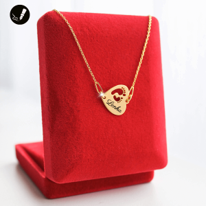 Złoty Naszyjnik Serce Stópki z Imieniem Dziecka dla Mamy 925