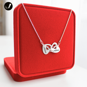 Srebrny Naszyjnik Dwa Serca Stópki z Imionami Dzieci dla Mamy 925