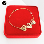 Złota Bransoletka Trzy Serca Stópki na Łańcuszku 925