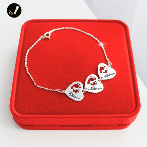 Srebrna Bransoletka Trzy Serca Stópki na Łańcuszku 925