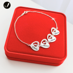 Srebrna Bransoletka Cztery Serca Stópki na Łańcuszku 925