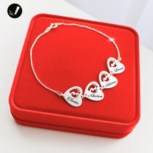 Srebrna Bransoletka Cztery Serca Stópki na Łańcuszku 925