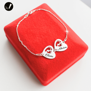 Srebrna Bransoletka Dwa Serca Stópki na Łańcuszku 925