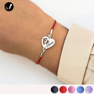 Srebrna Bransoletka Serce ze Stópkami na Sznurku 925