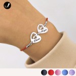 Srebrna Bransoletka Dwa Serca ze Stópkami na Sznurku 925