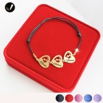 Złota Bransoletka Trzy Serca ze Stópkami na Sznurku 925