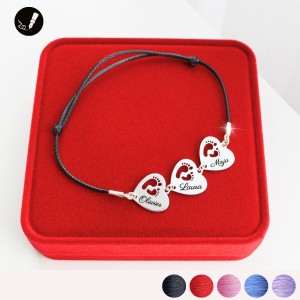 Srebrna Bransoletka Trzy Serca ze Stópkami na Sznurku 925