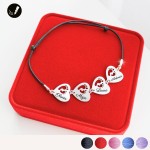 Srebrna Bransoletka Cztery Serca ze Stópkami na Sznurku 925