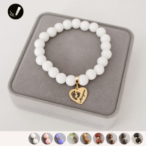 Złota Bransoletka z Grawerem dla Mamy z Kamieni z Zawieszką do Wyboru