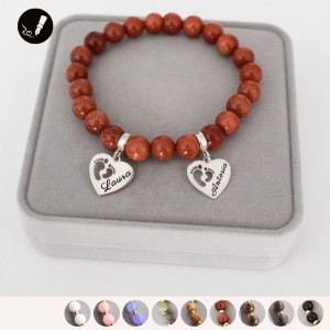 Srebrna Bransoletka z Grawerem dla Mamy z Kamieni z 2 Zawieszkami do Wyboru