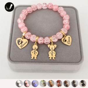 Złota Bransoletka z Grawerem dla Mamy z Kamieni z 4 Zawieszkami do Wyboru