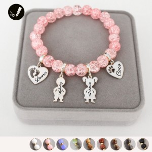 Srebrna Bransoletka z Grawerem dla Mamy z Kamieni z 4 Zawieszkami do Wyboru