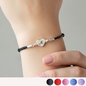 Srebrna Bransoletka z Małym Sercem na Sznurku 925