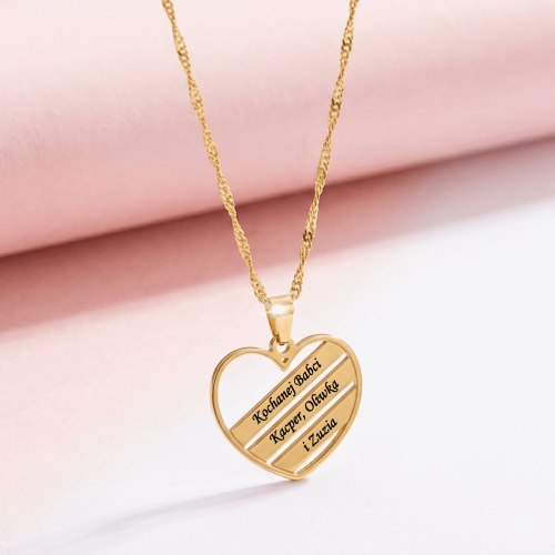 Złoty Naszyjnik z Sercem i Trzema Blaszkami 925