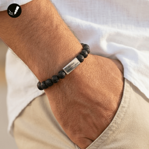 Bransoletka Męska z Kamieni Lawa Wulkaniczna z Grawerem