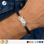 Srebrna Bransoletka dla Niego z Motocyklem na Sznurku 925