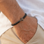 Bransoletka Męska z Onyksu z Krzyżykiem